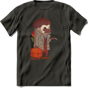 Casual egel T-Shirt Grappig | Dieren herfst Kleding Kado Heren / Dames | Animal Skateboard Cadeau shirt - Donker Grijs - L