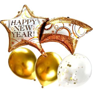 Fienosa Ballonnen Happy New Year Ster - Oud en Nieuw Versiering - Goud - Kerstcadeau
