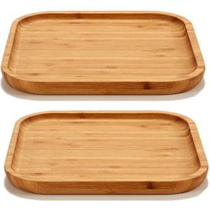 2x stuks bamboe houten broodplanken/serveerplanken vierkant 20 cm - Dienbladen van hout
