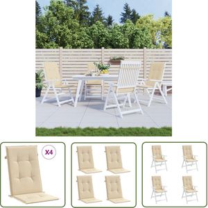 The Living Store Tuinstoelkussens 4 st hoge rug120x50x3 cm stof beige - Tuinstoelkussens - Buitenkussens - Kussens Voor Stoelen - Patio Kussens - Loungekussens
