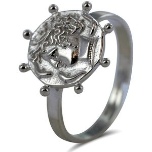 Silventi 9SIL-21190 Zilveren Ring met Muntje - Damesring - Maat 53 - Verstelbaar - Muntje - 11,8 mm Doorsnee - Verstelbaar - Rhodium - Zilver