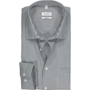 Seidensticker regular fit overhemd - donkerblauw met wit gestreept - Strijkvrij - Boordmaat: 38