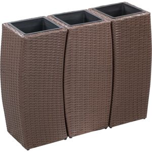 vidaXL-Plantenbakken-verhoogd-3-st-poly-rattan-bruin