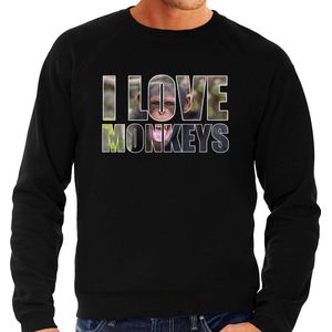Tekst sweater I love chimpanzee monkeys met dieren foto van een chimpansee aap zwart voor heren - cadeau trui apen liefhebber XL