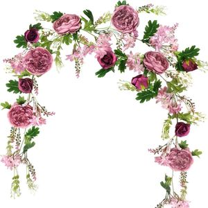 Pioenrozen slinger, rozen bloemenwijnstok, kunstbloemen slinger, bloemenkrans voor deur, bruiloft, feest, muur, woondecoratie (stoffige pioenrozenslinger)