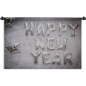 Wandkleed - Wanddoek - Happy New Year van zilveren ballonnen - 180x120 cm - Wandtapijt