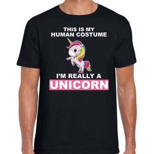Human costume really unicorn verkleed t-shirt / outfit zwart voor heren - Eenhoorn carnaval / feest shirt kleding / kostuum L