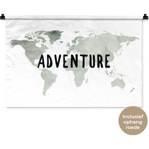 Wandkleed WereldkaartenKerst illustraties - Wereldkaart van grijze waterverf met het woord Adventure erop Wandkleed katoen 90x60 cm - Wandtapijt met foto