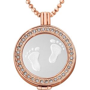 Quiges - Munthouder met Ketting en Munt 33mm Baby Voetjes - Roségoudkleurig met Zirkonia - ERHS666