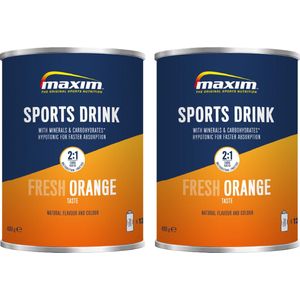 Maxim Sports Drink Orange - 2 x 480g - Hypotoon sportdrank poeder - extra electrolytes - Sportdrank met sinaasappelsmaak