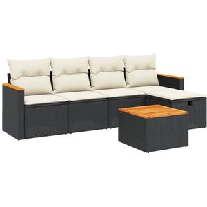 vidaXL - 6-delige - Loungeset - met - kussens - poly - rattan - zwart