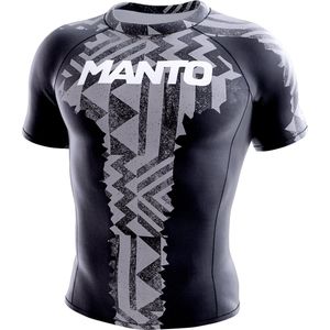 Manto - MMA Rashguard met korte mouwen - BJJ Compressions Shirt - Fragments - Zwart, Grijs- Maat M