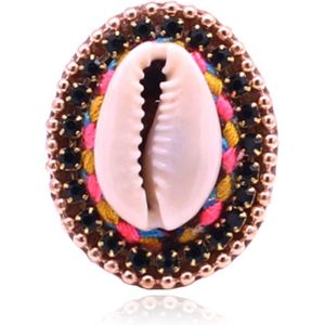 Handgemaakte verstelbare leren Boho ring multicolor met schelp en kristal