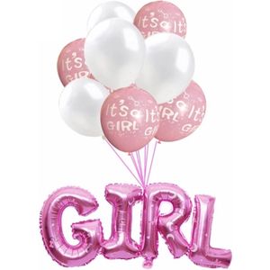 Babyshower Versiering Pakket - It's a Girl - 9 stuks - Luxe Baby Shower Helium Balonnen Set - Baby Girl Folie Ballon - Geboorte Feest Cadeau Meisje