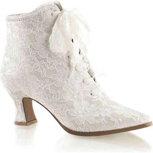 EU 36 = US 6 | VICTORIAN-30 | 2 3/4 Flaired Heel Lace Up Ankle Bootie w/Lace Overlay