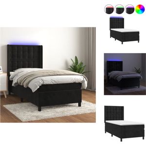 vidaXL Bed - Pocketvering Matras - LED - 100x200 cm - Zwart Fluweel - Bed