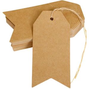 Labels Bruin - 9.5 x 4.5 cm. - 100 stuks - stevig karton - met voorgestanst gaatje - prijslabels - cadeaulabels - winkels