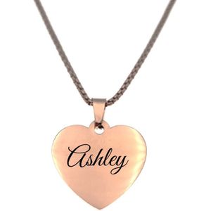 Ketting - Hart - Met Naam - Ashley - Rosegoud