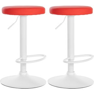 CLP Ponte Set van 2 barkrukken - Rond - Verstelbaar - Voetsteun - Kunstleer - Metaal mat wit rood