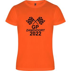 Oranje Polyester T shirt met "" GP 2022 Zandvoort met finishvlaggen "" print Zwart size 3XL