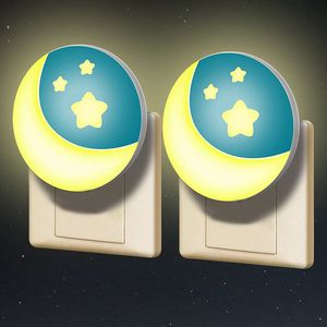 Nachtlampje - Stekkerdoos - 2x - Maan-Ster LED - Schemersensor Kinderkamer