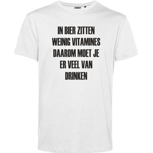 T-shirt In bier zitten weinig vitamines | Oktoberfest dames heren | Carnavalskleding heren dames | Foute party | Wit | maat L