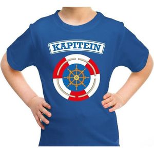 Kapitein verkleed t-shirt blauw voor kids - maritiem carnaval / feest shirt kleding / kostuum / kinderen 146/152