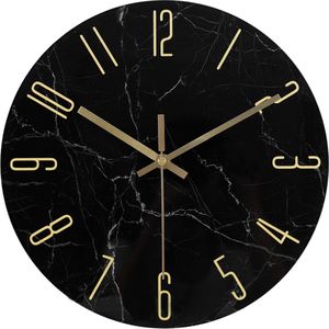 IvoQ Marmerlook Wandklok – Glas – Modern Design – Gouden Details - Tijdloos