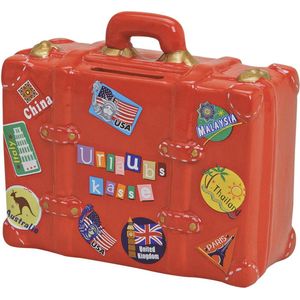 Spaarpot in reiskoffer look rood - 14x13 cm - spaarpot vakantiekas reiskas cadeau-idee