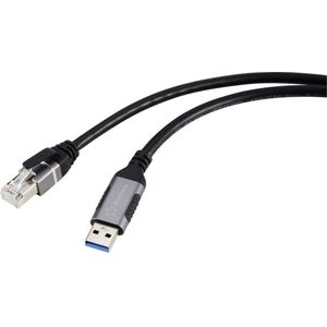 Renkforce USB, Netwerk Adapterkabel [1x USB 3.2 Gen 1 stekker A (USB 3.0) - 1x RJ45-stekker] 1.80 m Aluminium-stekker