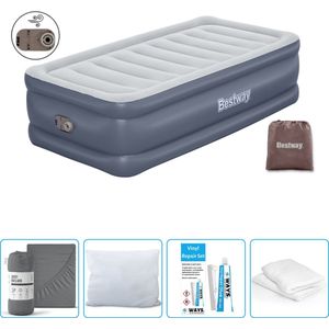 Bestway luchtbed - 1-Persoons - 97 x 191 x 51 cm - Grijs - Inclusief pomp - Hoeslaken - Kussen - Kussenbeschermer en Reparatieset