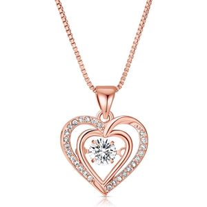 Juwelium Rose Gold Hart Ketting Verstelbaar 40 tot 45 cm met Zirkonia Kristallen in Luxe Houten doos met LED Verlichting en Rozenbeer van 25 cm in Cadeauverpakking – Perfect Cadeau voor Vrouw, Vriendin, Moeder, Dochter