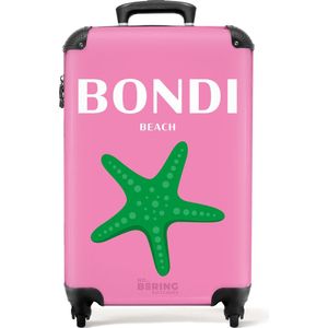 NoBoringSuitcases.com® - Handbagage koffer lichtgewicht - Reiskoffer trolley - Roze met Bondi beach - Rolkoffer met wieltjes - Past binnen 55x40x20 en 55x35x25