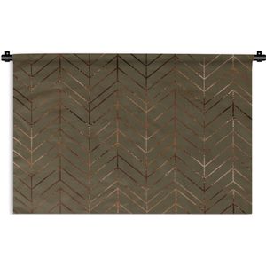 Wandkleed Luxe patroon - Luxe patroon van bronzen lijnen tegen een donkergroene achtergrond Wandkleed katoen 120x80 cm - Wandtapijt met foto