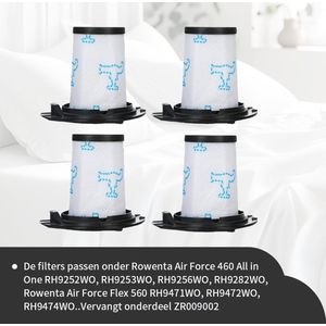 Replacements® Filters (4 stuks) geschikt voor Rowenta Air Force 460 (RH92XX) en Air Force Flex 560 (RH94XX) - Vervangt onderdeel ZR009002