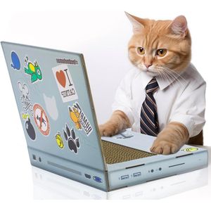 Krablaptop van karton voor katten - speelgoed laptop - computer - krabpaal - krabplank - kattenkruid - krabmeubel - krabmat - krabspeelgoed - krabkarton.