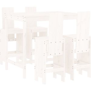 The Living Store 5-delige Barset massief grenenhout wit - Barset - Buitentafels - Tuinset - Granenhouten Meubels - Lounge Set