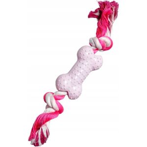 Nobleza speeltouw met bot - Honden speelgoed - Kauwspeelgoed - Hondentouw - Speeltouw hond - Flostouw hond - Rubber speelbot hond - Roze