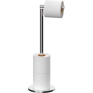 Toiletpapierhouder Staand - Vrijstaande RVS toiletrolhouder - Zilver design met 4 reserverolhouders, stevig onderstel, toiletpapier opbergen in de badkamer