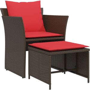 vidaXL - Tuinstoel - met - voetenbank - poly - rattan - bruin