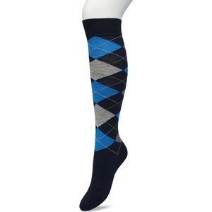Bonnie Doon Dames Geruite Kniekousen Donker Blauw maat 36/42 - Knie Kousen - Ruit Patroon - Ruitjes Print - Uitstekend draagcomfort - Argyle Knee High - Kniesokken - Zakt niet af - OEKO-TEX - Donkerblauw - Navy - BP211505.102