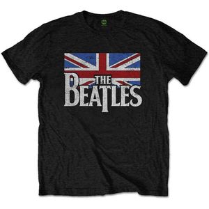 The Beatles - Drop T Logo & Vintage Flag Kinder T-shirt - Kids tm 8 jaar - Zwart