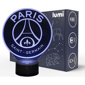 Lumi 3D Nachtlamp - 16 kleuren - PSG - Paris Saint Germain - Voetbal - LED Illusie - Bureaulamp - Sfeerlamp - Dimbaar - USB of Batterijen - Afstandsbediening - Cadeau