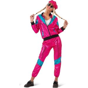 Funny Fashion - Jaren 80 & 90 Kostuum - Pink Fun Retro Trainingspak Roxan - Vrouw - Blauw, Roze - Maat 44-46 - Carnavalskleding - Verkleedkleding