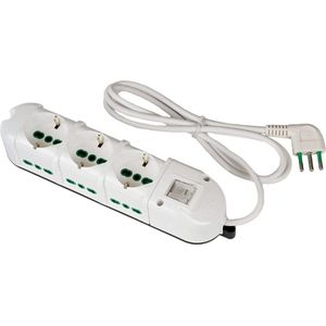 Meervoudige Stekkerdozenset met Organizerbox – 9 Aansluitingen – 3 Universele Stopcontacten en 6 Italiaanse Stopcontacten – 10A – 1,5 m Kabel – Wit
