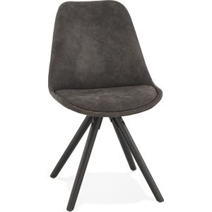 Alterego Comfortabele stoel 'HARRY' van grijze microvezel en zwarte houten poten