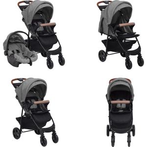 vidaXL Kinderwagen 3-in-1 staal lichtgrijs - Baby Kinderwagen - Baby Kinderwagens - Wandelwagen - Wandelwagens