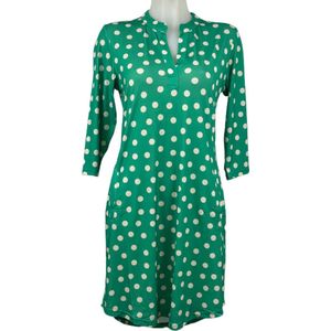 Angelle Milan – Travelkleding voor dames – Groen/wit gestipte Jurk – Ademend – Kreukherstellend – Duurzame jurk - In 5 maten - Maat XL