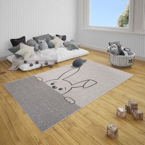 Kinderkamer vloerkleed Peeking bunny - crème/zwart 120x170 cm