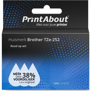 PrintAbout huismerk Tape TZe-252 Rood op wit (24 mm) geschikt voor Brother